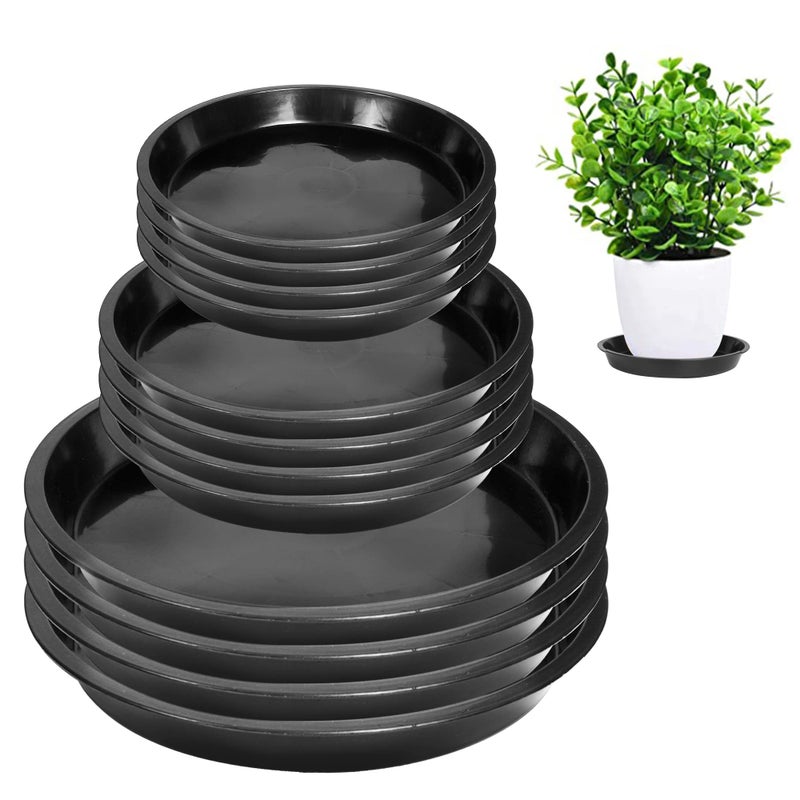 PeoMev 6 8 10 Inch Plant Saucer - Round Plant Tray Plastic Plant Drip Trays for Indoor Outdoor Garden Plants  Collects Flower Pot Drainage and Excess Water (12pcs Black A  6 8 10"") - Image 1